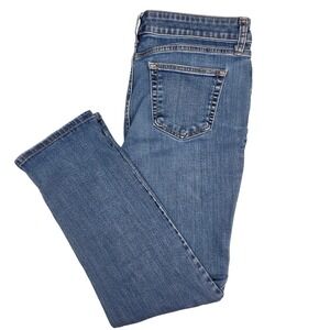 St John's Bay Women's Straight Leg Jeans Sz 12 Blue Whiskered Denim Cotton Blend